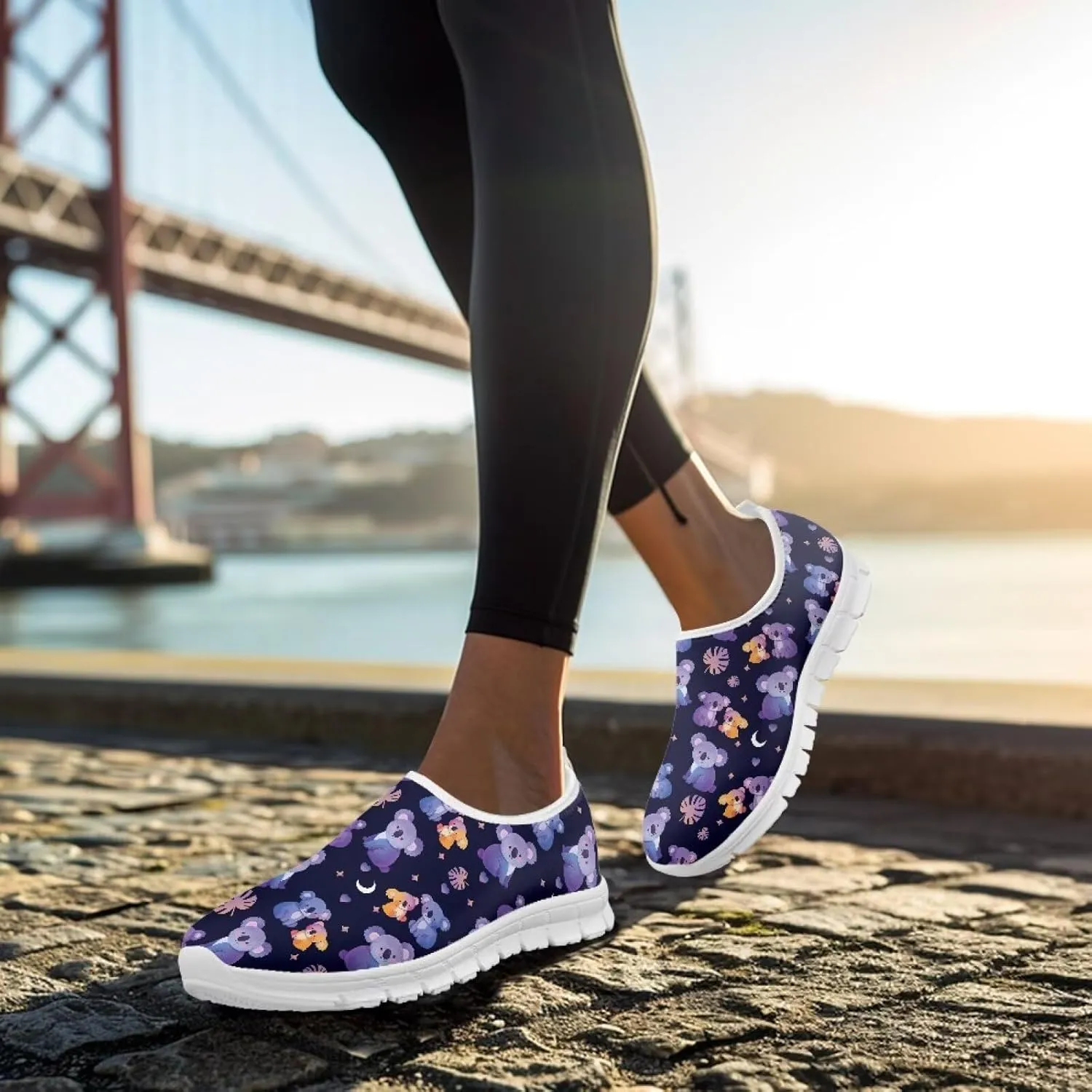 Women's Casual Slip On Flats Fantasitic Print Fashion Sneakers Lightweight Non Slip Travel Ladies Shoes White Sole