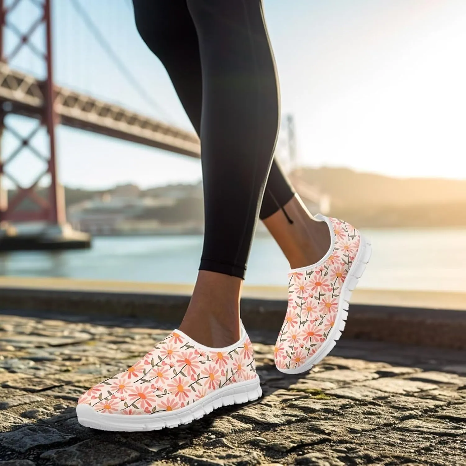 Women's Casual Slip On Flats Fantasitic Print Fashion Sneakers Lightweight Non Slip Travel Ladies Shoes White Sole