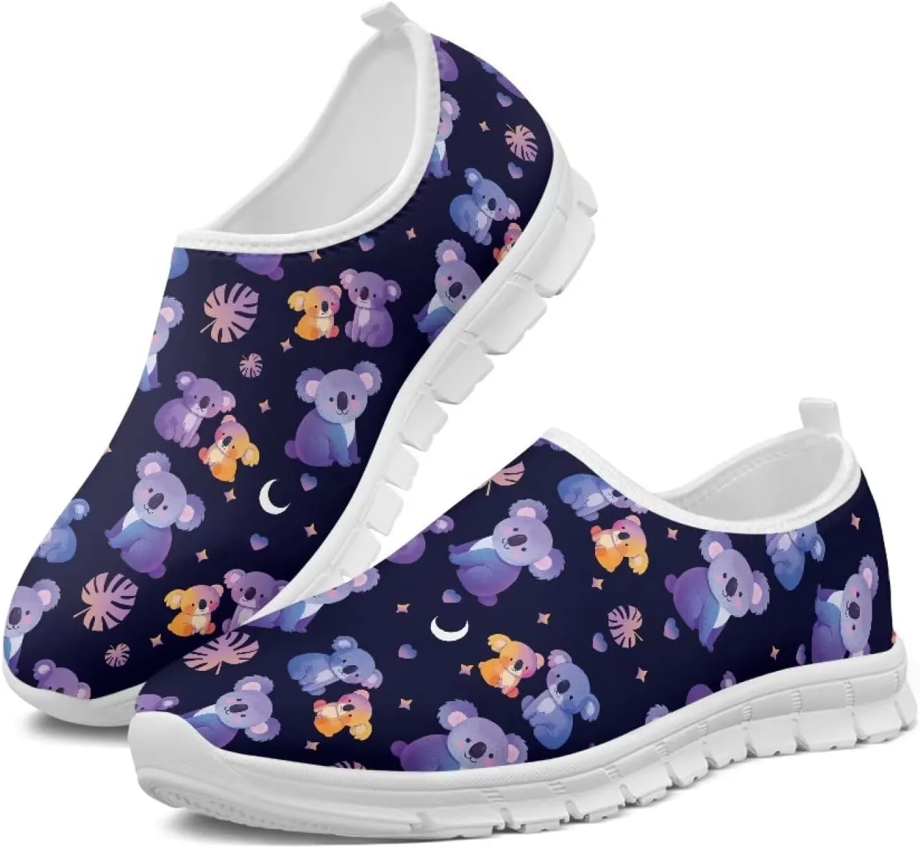 Women's Casual Slip On Flats Fantasitic Print Fashion Sneakers Lightweight Non Slip Travel Ladies Shoes White Sole