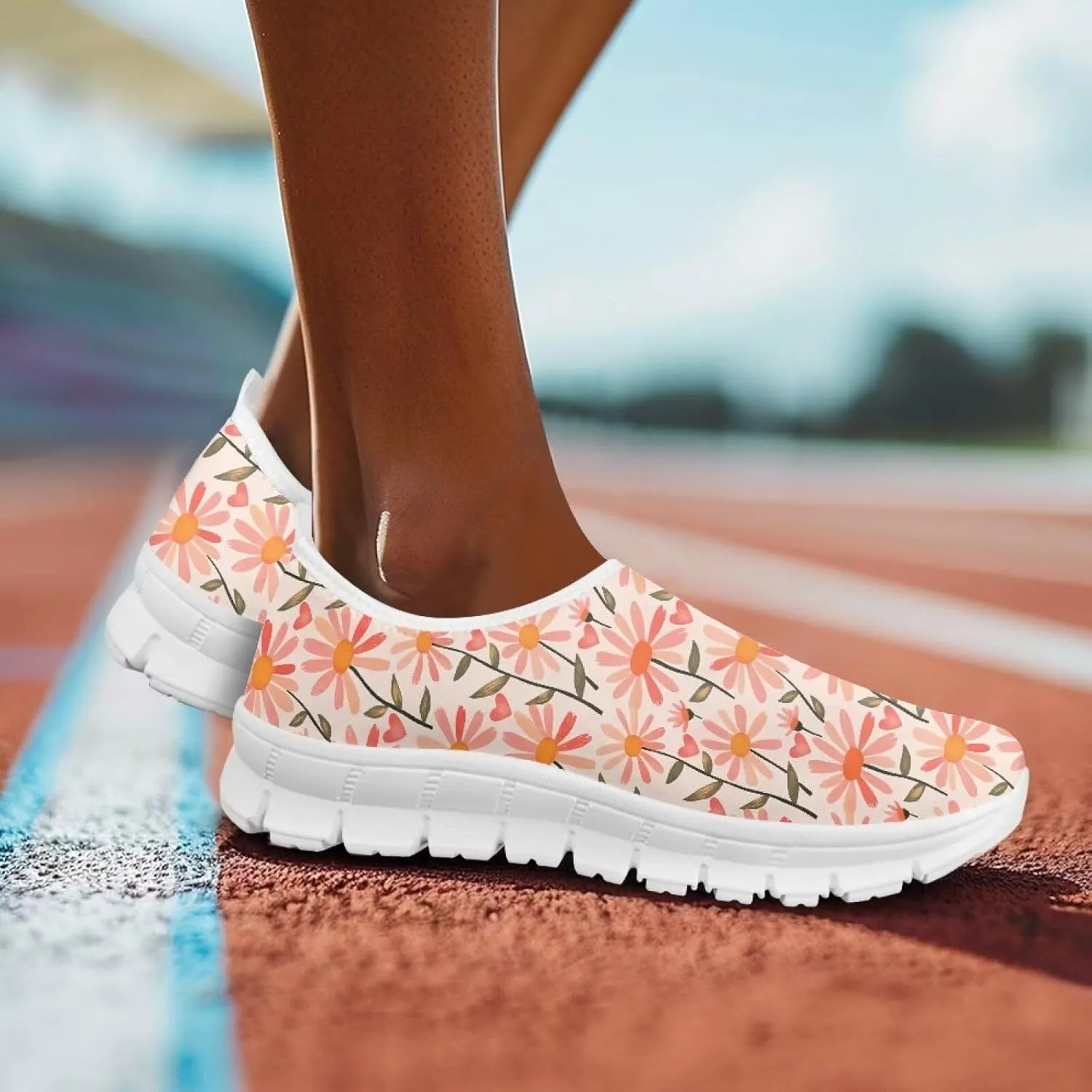 Women's Casual Slip On Flats Fantasitic Print Fashion Sneakers Lightweight Non Slip Travel Ladies Shoes White Sole
