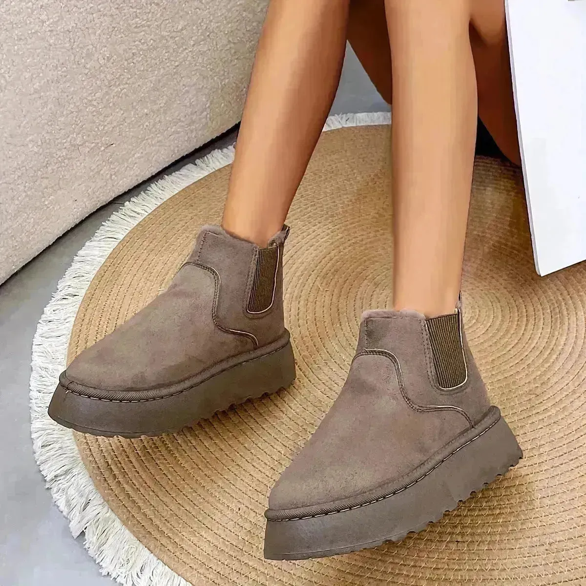 Women's Plush Boots Winter Warm Fleece Thick Flats Snow Boots Fashion Shoes