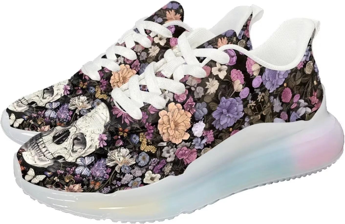Women's Skull Sneaker Cozy Air Cushion Footwear Travel Sneaker Lightweight Anti-Slip Walking Shoes for Women US 6-11