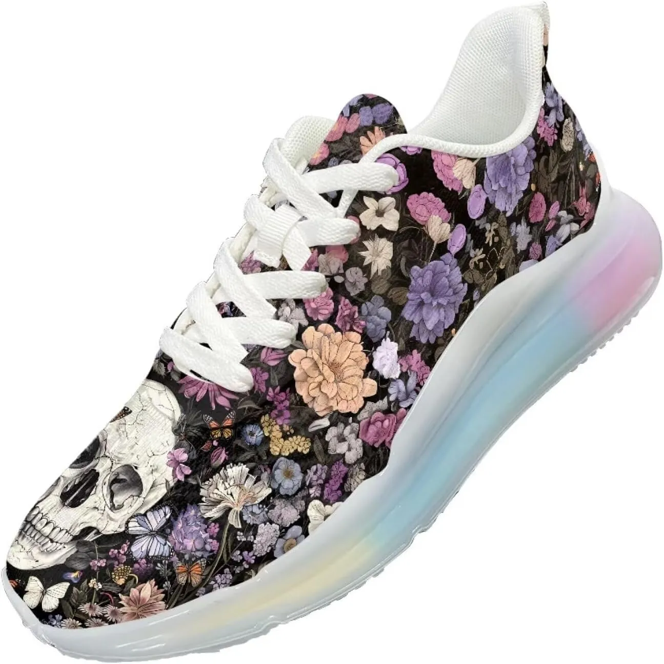 Women's Skull Sneaker Cozy Air Cushion Footwear Travel Sneaker Lightweight Anti-Slip Walking Shoes for Women US 6-11
