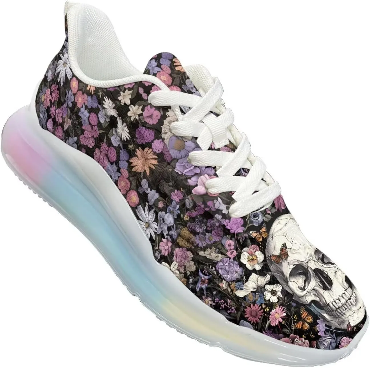 Women's Skull Sneaker Cozy Air Cushion Footwear Travel Sneaker Lightweight Anti-Slip Walking Shoes for Women US 6-11
