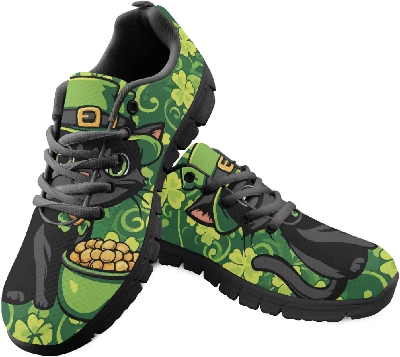 Womens Trainers Sports Running Shoes Lightweight Causal Tennis Shoe Non Slip Gym Workout Shoes Easter St. Patrick's Day Sneakers Black Sole Size 5-12