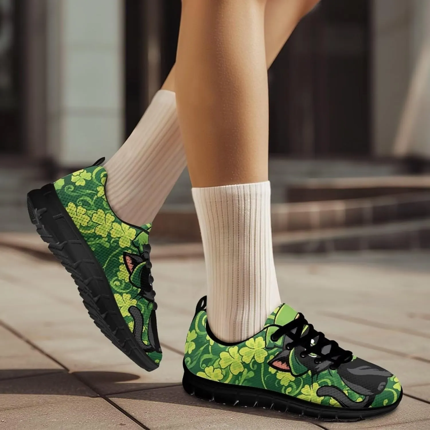 Womens Trainers Sports Running Shoes Lightweight Causal Tennis Shoe Non Slip Gym Workout Shoes Easter St. Patrick's Day Sneakers Black Sole Size 5-12