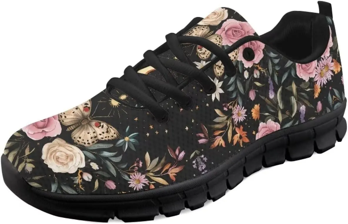 Women's Walking Workout Sneakers Non-Slip Casual Tennis Cozy Lightweight Shoes Flat Work Lace-Up Sneaker for Womens Black US 5-12