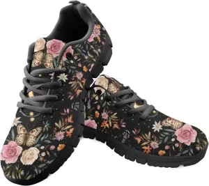 Women's Walking Workout Sneakers Non-Slip Casual Tennis Cozy Lightweight Shoes Flat Work Lace-Up Sneaker for Womens Black US 5-12