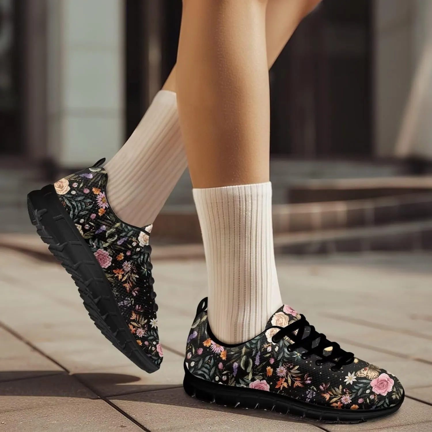 Women's Walking Workout Sneakers Non-Slip Casual Tennis Cozy Lightweight Shoes Flat Work Lace-Up Sneaker for Womens Black US 5-12