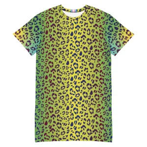 Yellow/Green Leopard T-shirt Dress With Trans Collar Flag
