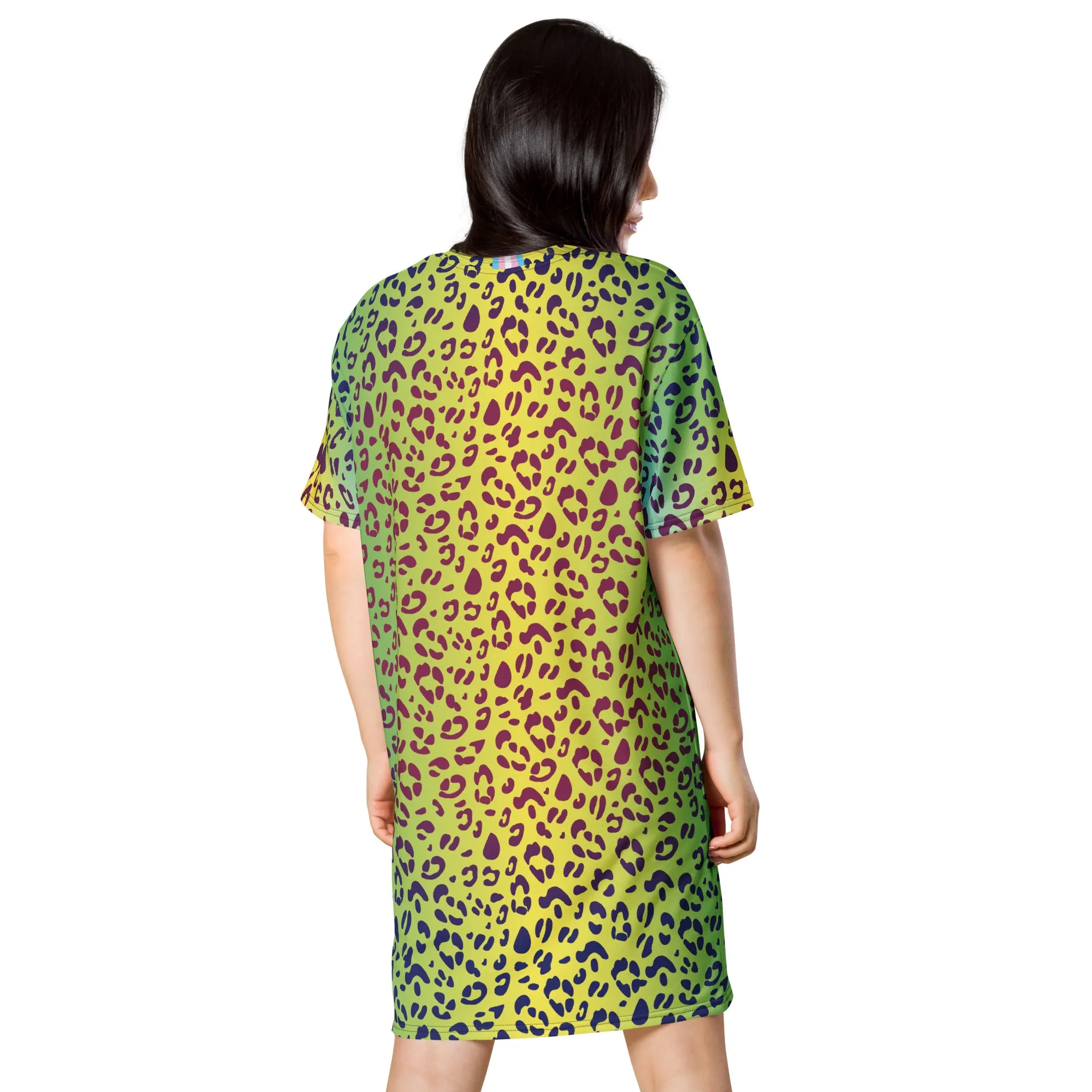 Yellow/Green Leopard T-shirt Dress With Trans Collar Flag