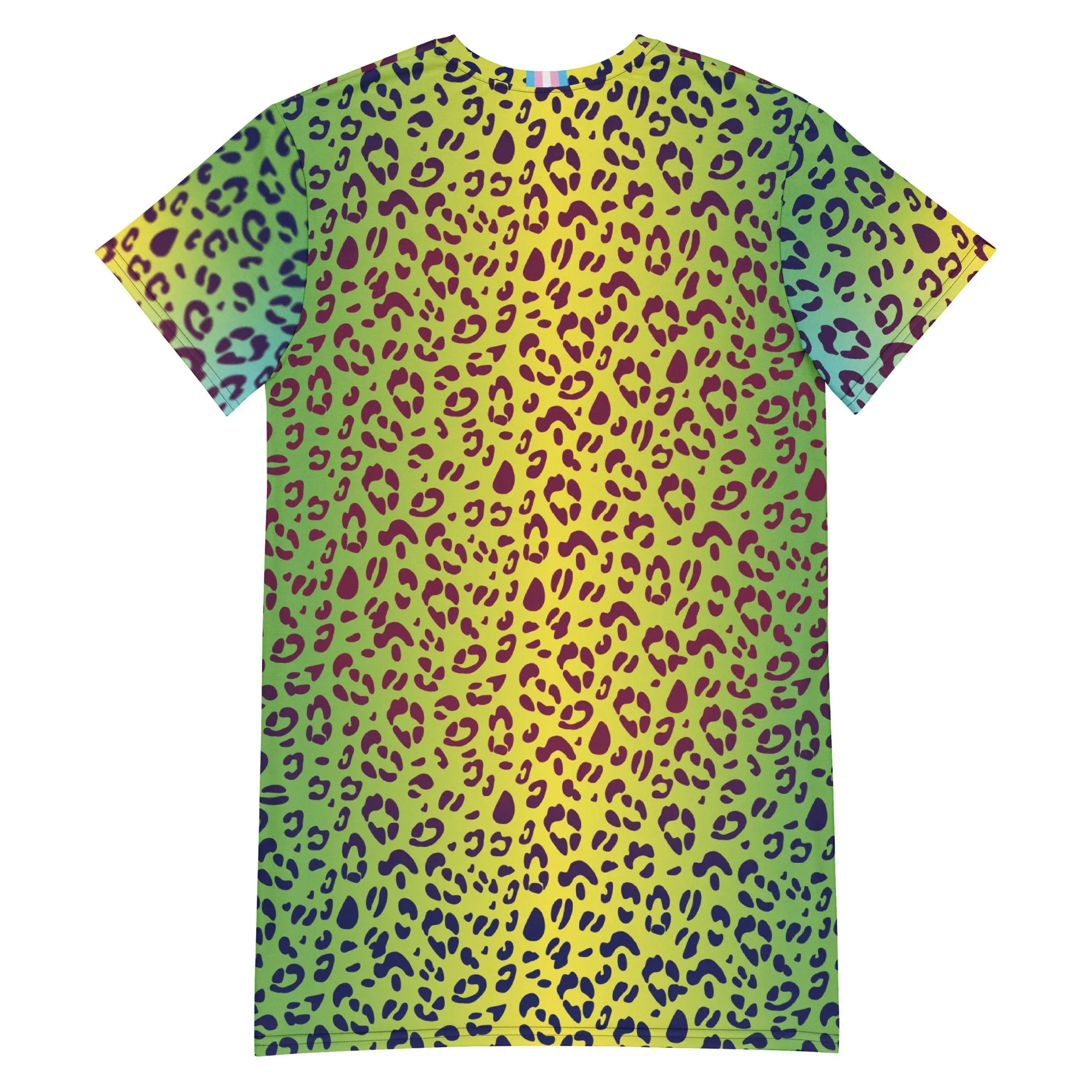 Yellow/Green Leopard T-shirt Dress With Trans Collar Flag
