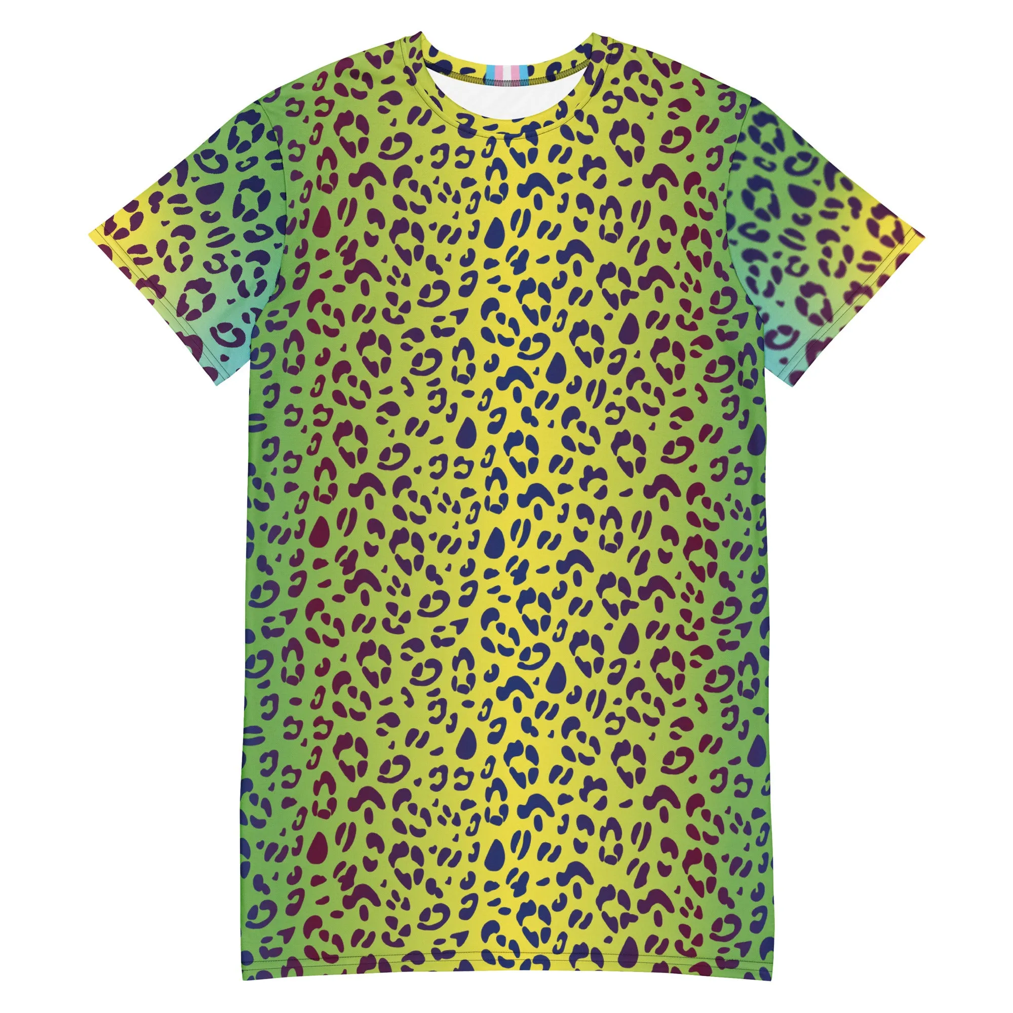 Yellow/Green Leopard T-shirt Dress With Trans Collar Flag