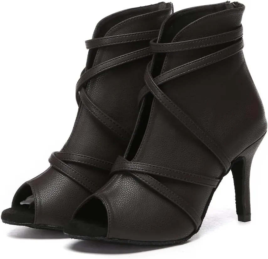 YKXLM Dancing Boots Women Latin Ballroom Ankle Dance Shoes,L579
