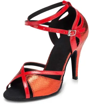 YKXLM Women Ballroom Dance Shoes Latin Salsa Performance Dance Shoes,035-8.5 Nail Heel,Red,8.5US