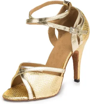 YKXLM Women Ballroom Dance Shoes Latin Salsa Performance Dance Shoes,035-8.5 Nail Heel,Yellow,7 US