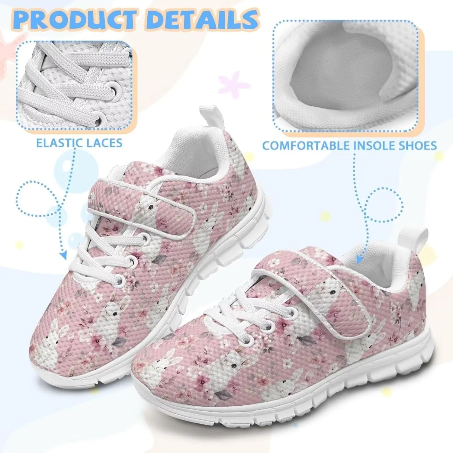 Yzaoxia Easter Shoes for Girls Boys Tennis Running Shoes Hook and Loop Sneakers Walking Shoes Barefoot Shoes Trainers Slip On Sneakers Size 11-Big Size 2.5