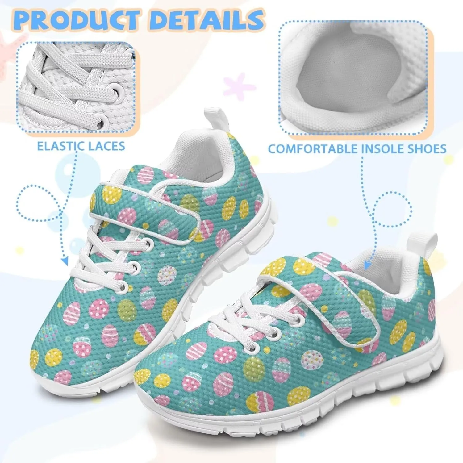 Yzaoxia Easter Shoes for Girls Boys Tennis Running Shoes Hook and Loop Sneakers Walking Shoes Barefoot Shoes Trainers Slip On Sneakers Size 11-Big Size 2.5