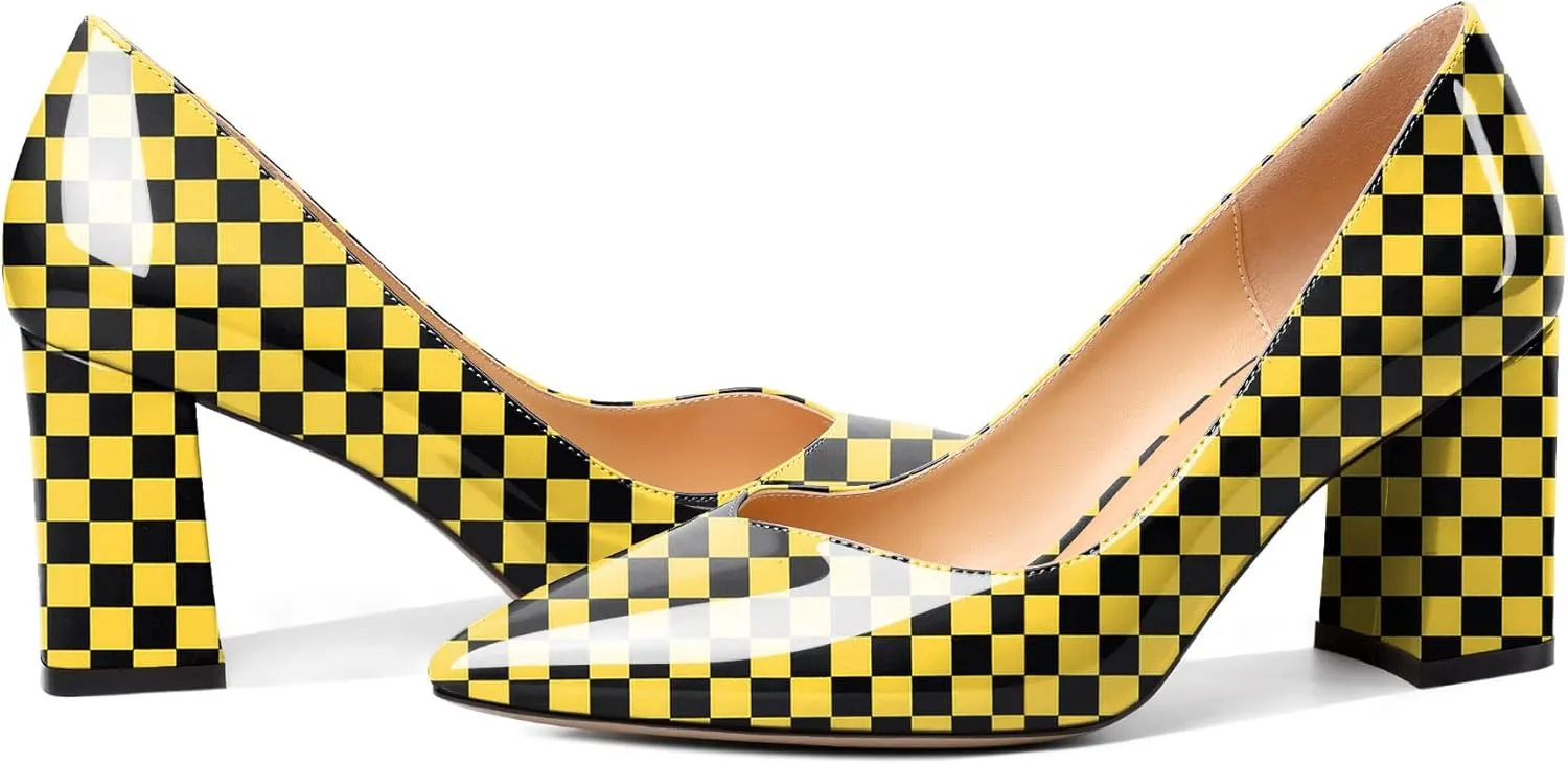 Zamikoo Women Chunky Heel Pumps Block High Heel Slip On Closed Pointed Toe Dress Pumps for Work Casual Daily Life Party Dress