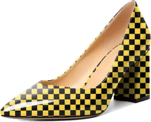 Zamikoo Women Chunky Heel Pumps Block High Heel Slip On Closed Pointed Toe Dress Pumps for Work Casual Daily Life Party Dress